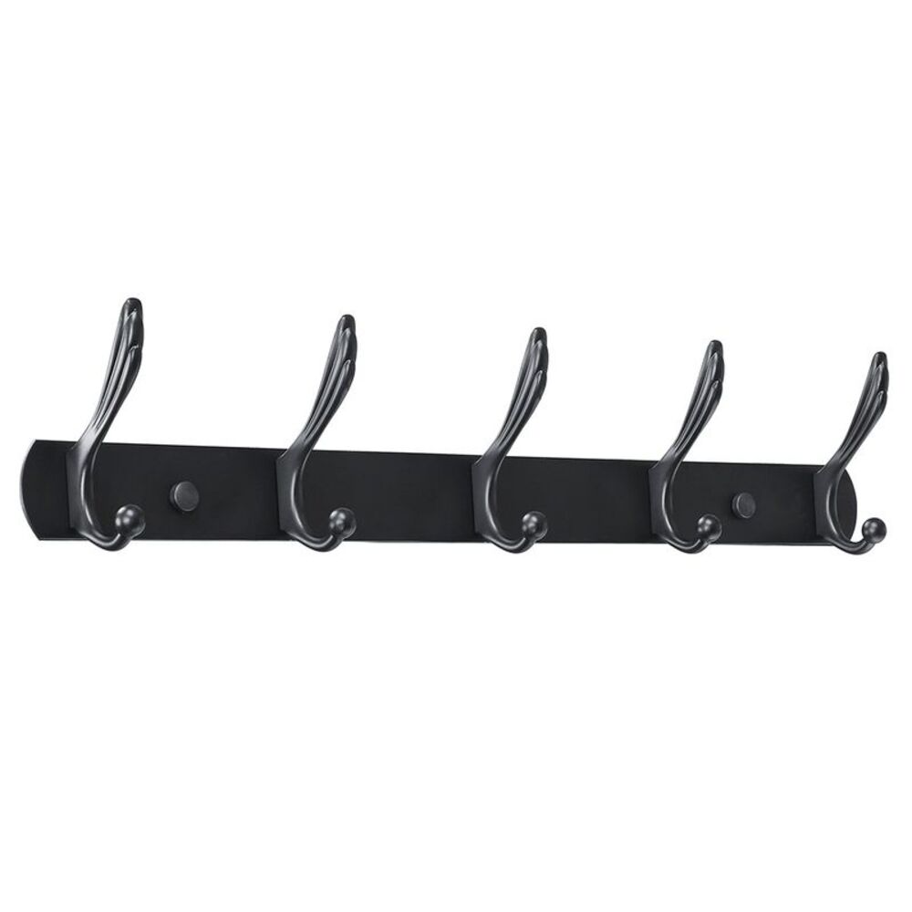 5 Hooks w Screws Home Dual Wall Hooks DIY Coat Towel Holder Zinc Alloy Black 1pc